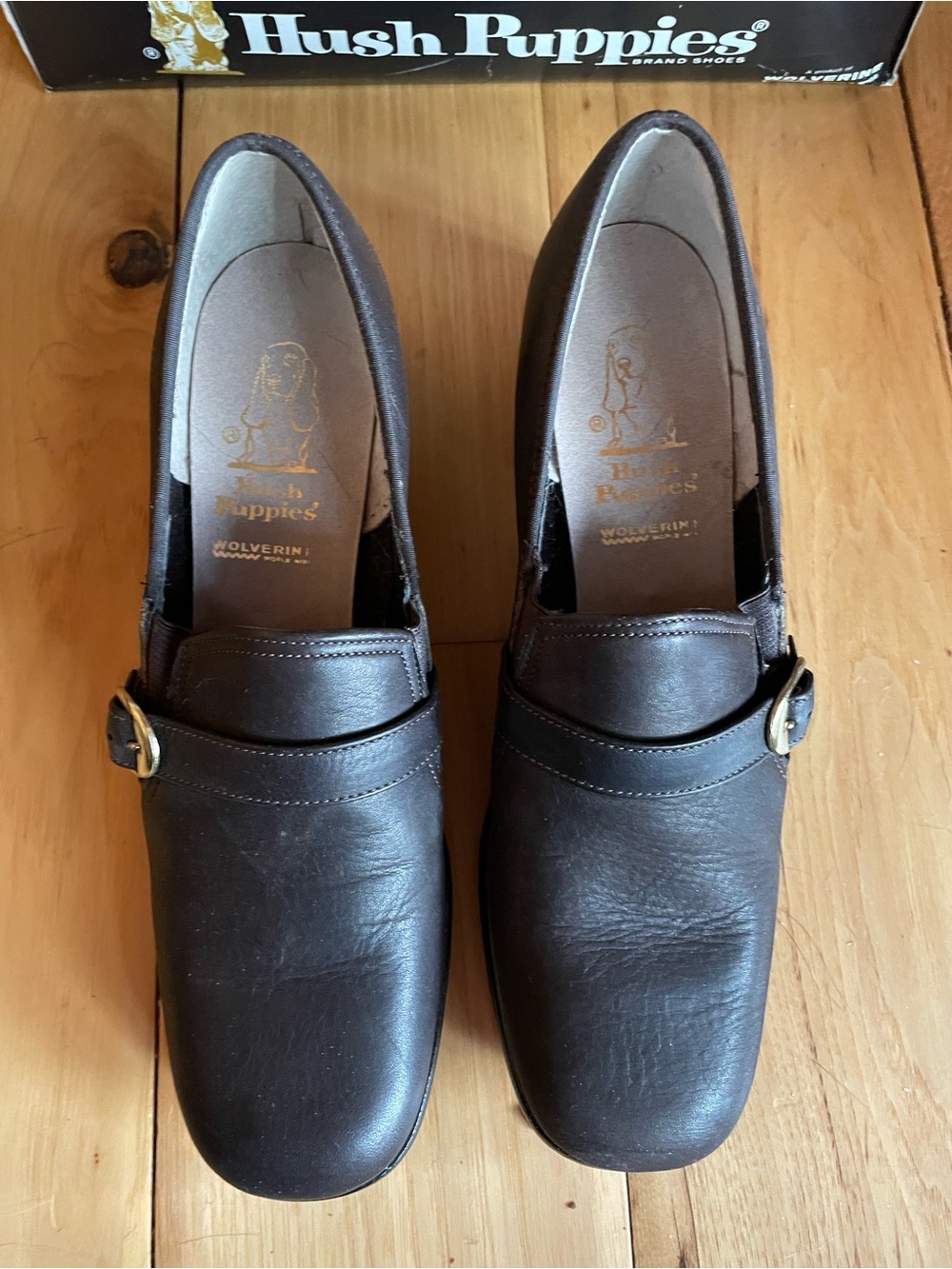 Vintage Hush Puppies Men’s Dark Brown Leather Buckle Slip-Ons 8 Narrow Like New!